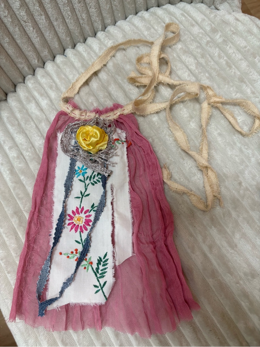 Artisan Pink, Yellow, Cream Jabot Neck Adornment